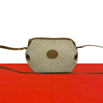 Gucci Vintage Micro GG Leather Shoulder Bag Crossbody Pochette Beige