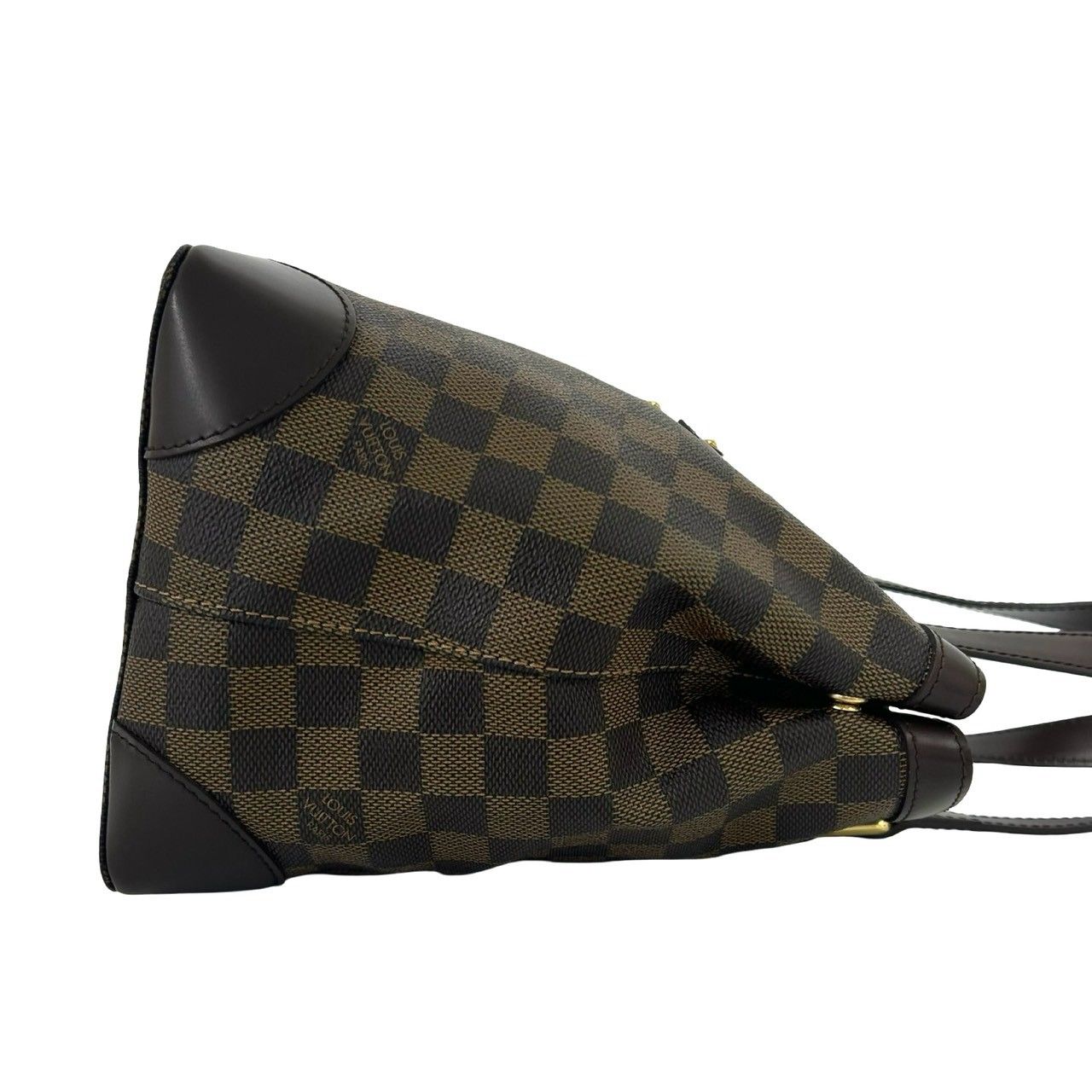 Louis Vuitton Hampstead PM Damier Logo Plate Leather Handbag Brown — view 6