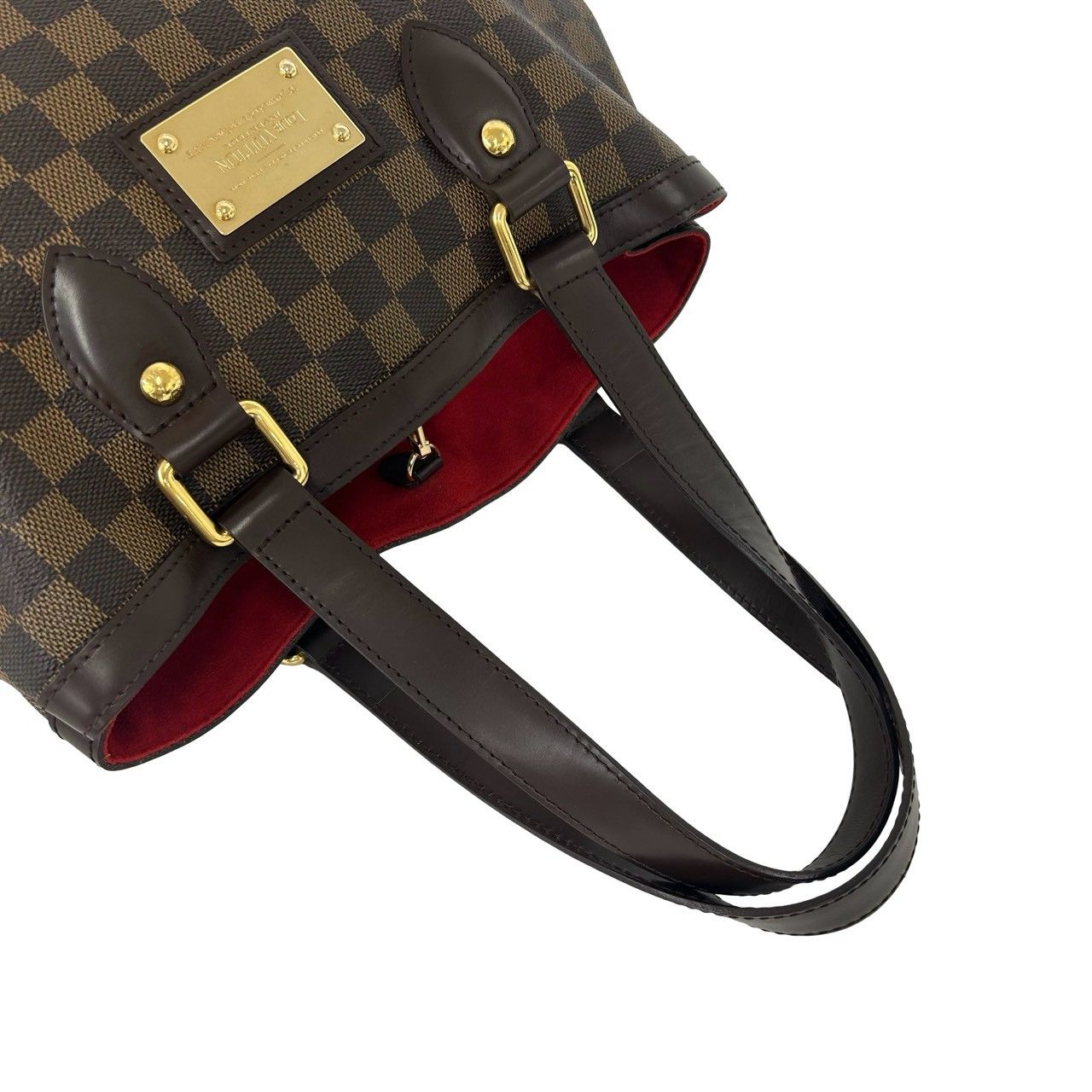 Louis Vuitton Hampstead PM Damier Logo Plate Leather Handbag Brown — view 4