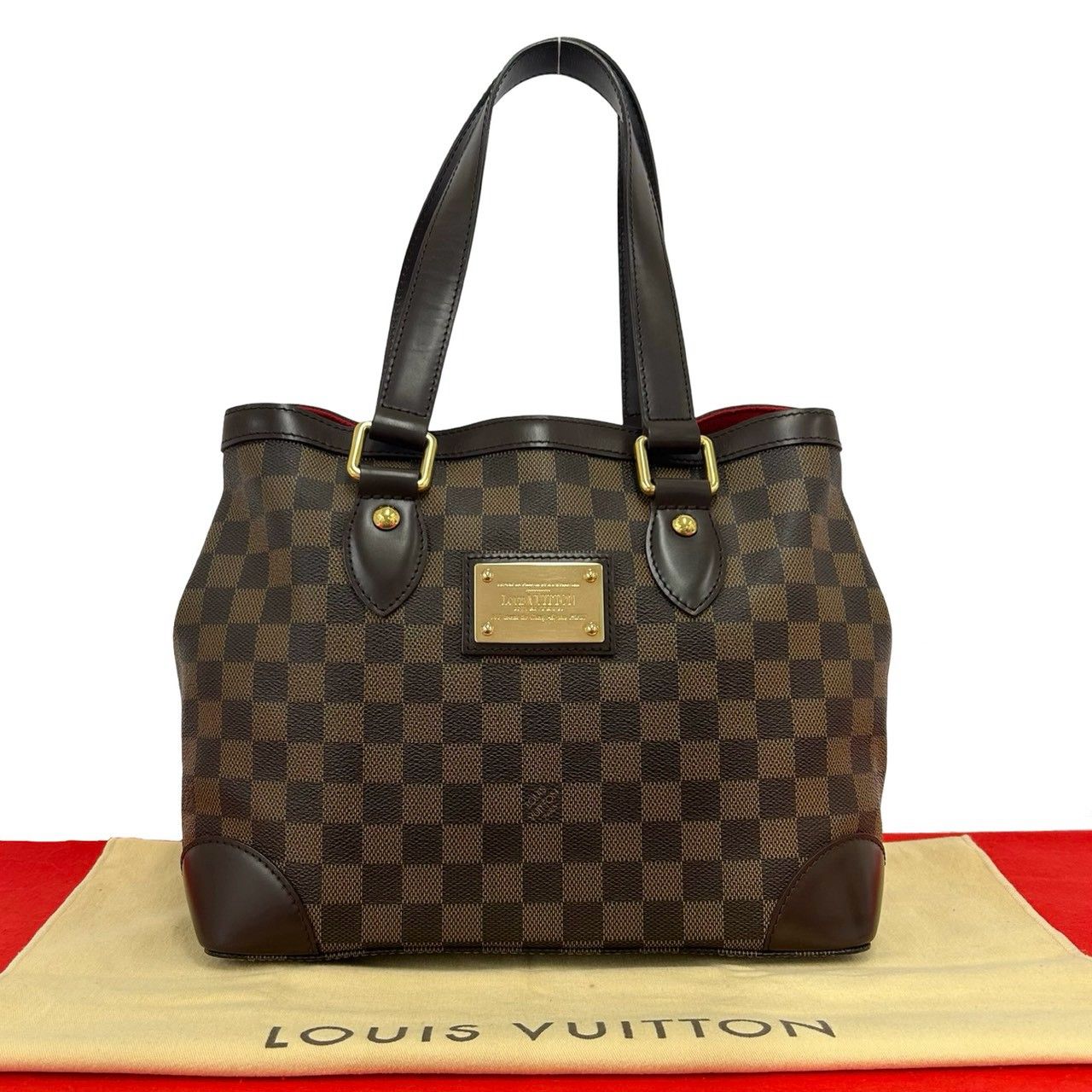 Louis Vuitton Hampstead PM Damier Logo Plate Leather Handbag Brown