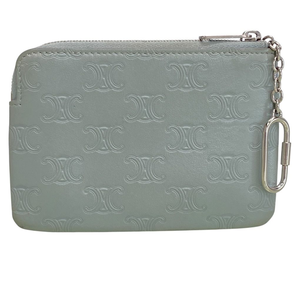 Celine Triomphe Key Ring Coin Case Card Leather Light Blue Compact Capacity — view 2