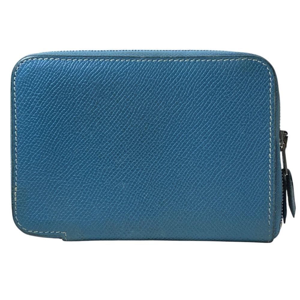 Hermes Azap Vertical Round Zip Wallet Compact Epsom Leather Blue Jean Capacity