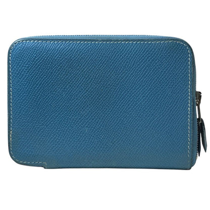 Hermes Azap Vertical Round Zip Wallet Compact Epsom Leather Blue Jean Capacity
