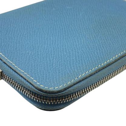 Hermes Azap Vertical Round Zip Wallet Compact Epsom Leather Blue Jean Capacity — view 4