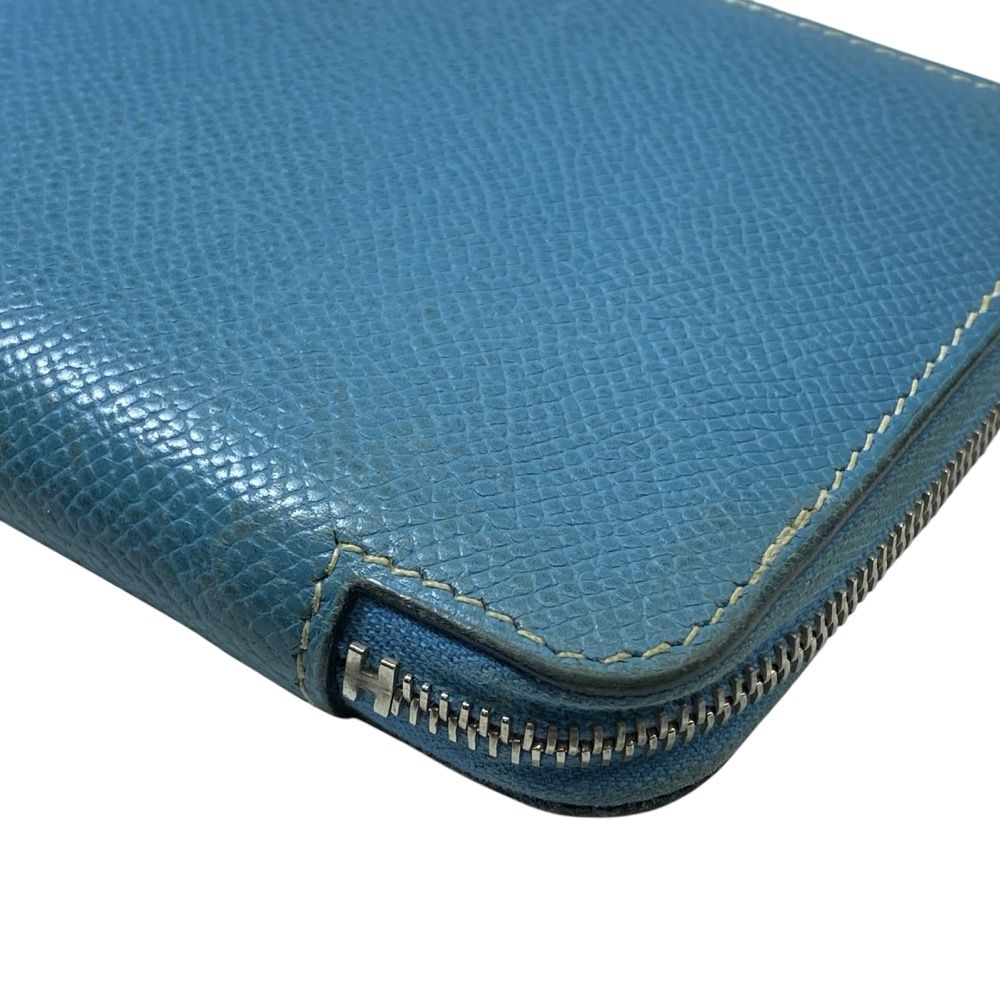 Hermes Azap Vertical Round Zip Wallet Compact Epsom Leather Blue Jean Capacity — view 3