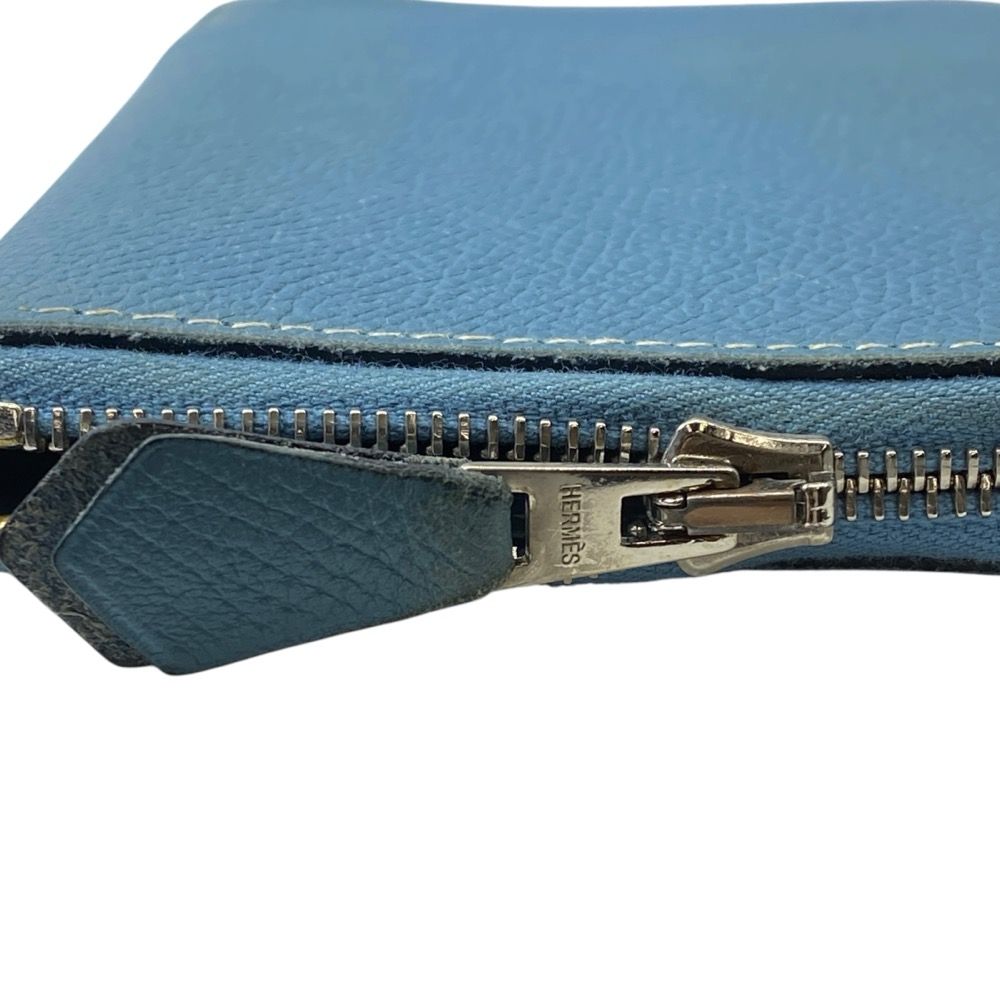 Hermes Azap Vertical Round Zip Wallet Compact Epsom Leather Blue Jean Capacity — view 5