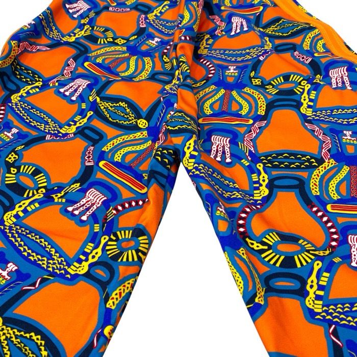 Hermes Capri Pants All Over Pattern Stretchy Polyamide Elastane Orange Blue — view 9