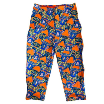 Hermes Capri Pants All Over Pattern Stretchy Polyamide Elastane Orange Blue