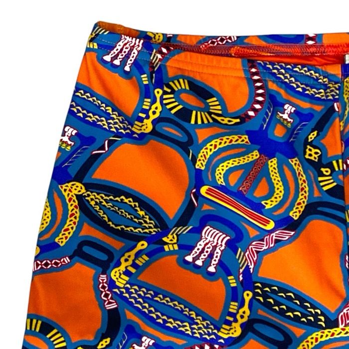 Hermes Capri Pants All Over Pattern Stretchy Polyamide Elastane Orange Blue — view 4