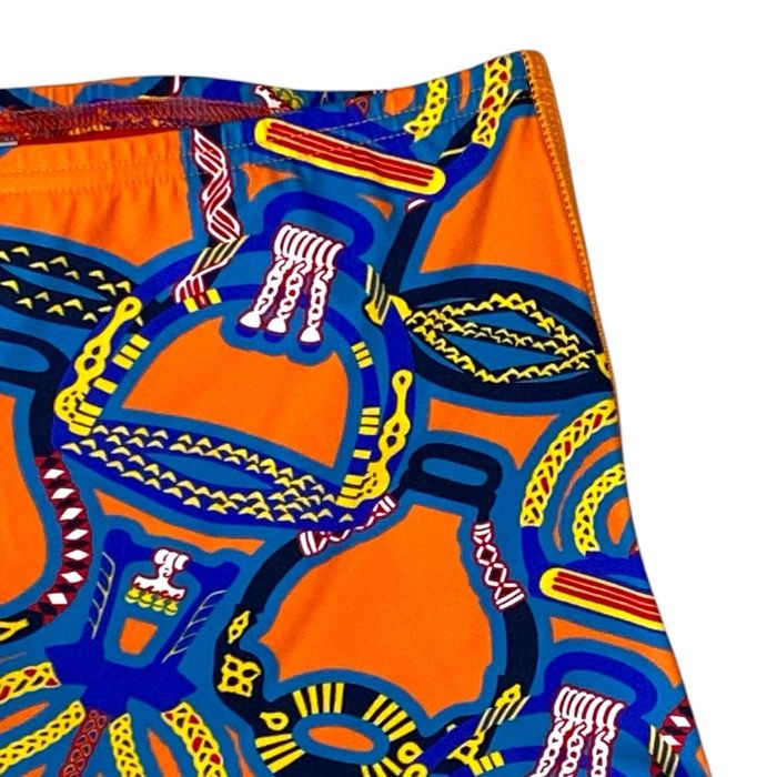 Hermes Capri Pants All Over Pattern Stretchy Polyamide Elastane Orange Blue — view 3