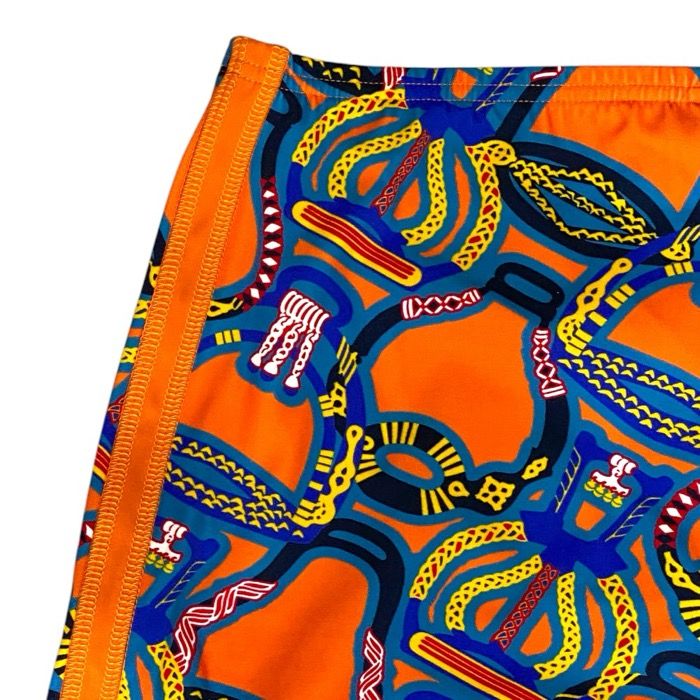 Hermes Capri Pants All Over Pattern Stretchy Polyamide Elastane Orange Blue — view 8