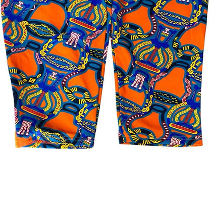 Hermes Capri Pants All Over Pattern Stretchy Polyamide Elastane Orange Blue — view 6