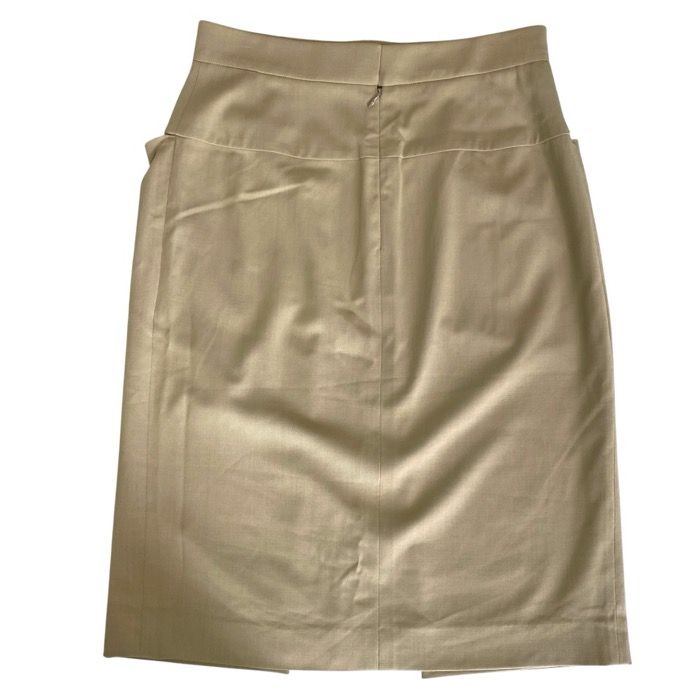 Hermes Tight Skirt Front Pleated Knee Length Wool Beige Business — view 2