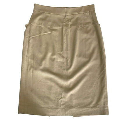 Hermes Tight Skirt Front Pleated Knee Length Wool Beige Business — view 2