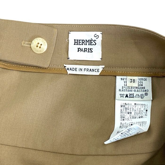 Hermes Tight Skirt Front Pleated Knee Length Wool Beige Business — view 5