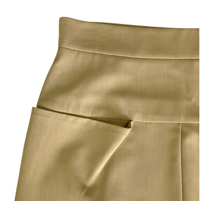 Hermes Tight Skirt Front Pleated Knee Length Wool Beige Business — view 4