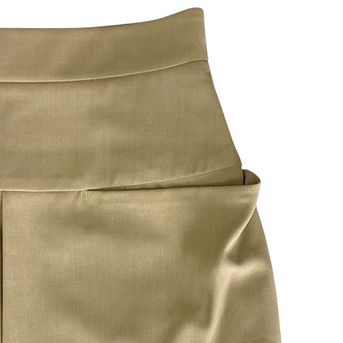 Hermes Tight Skirt Front Pleated Knee Length Wool Beige Business — view 3