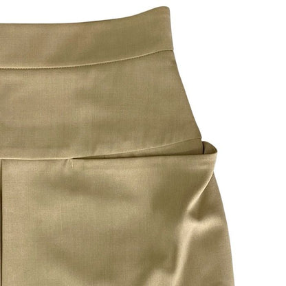 Hermes Tight Skirt Front Pleated Knee Length Wool Beige Business — view 3