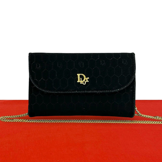 Dior Logo Honeycomb Canvas Shoulder Bag Sakosh Pochette Black