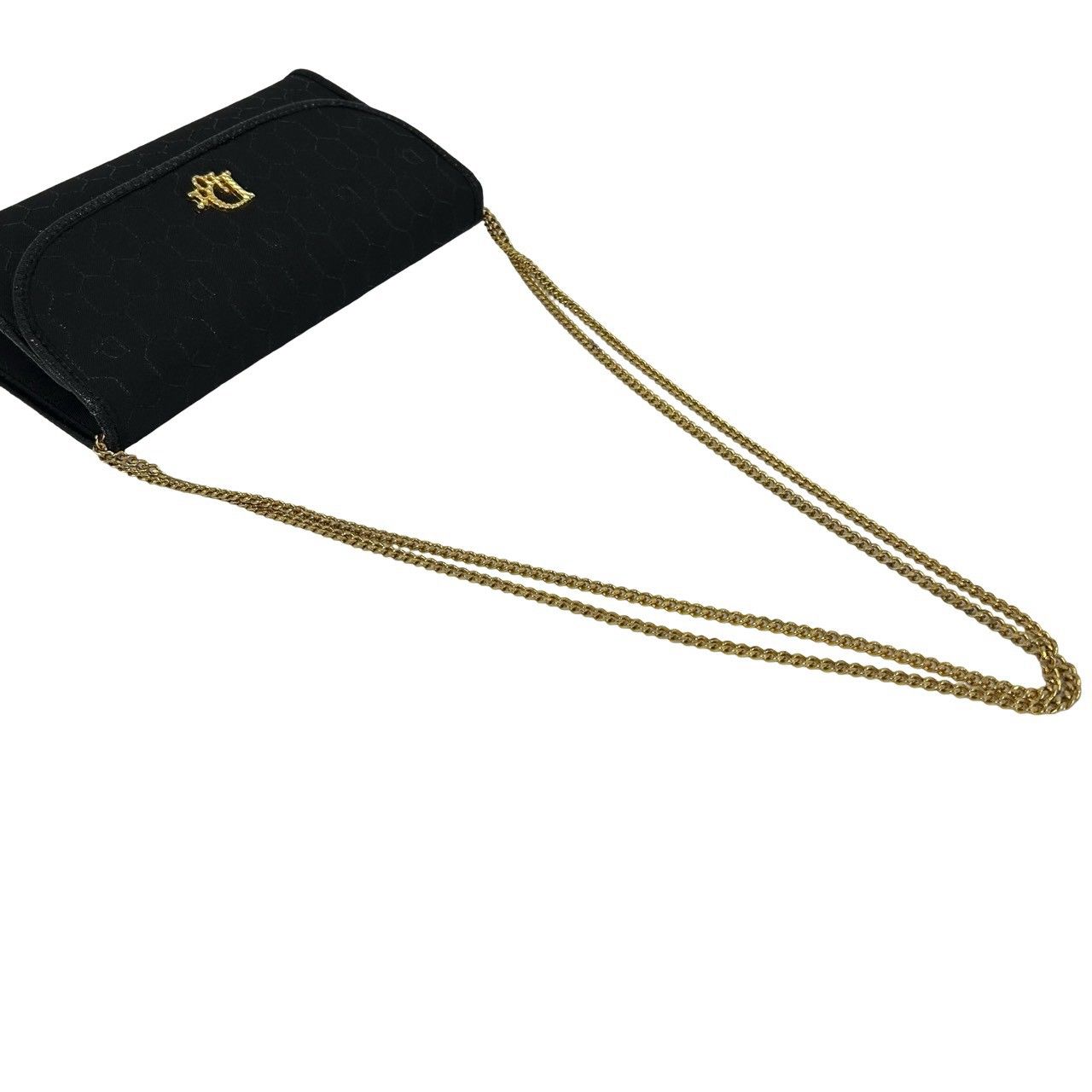 Dior Logo Honeycomb Canvas Shoulder Bag Sakosh Pochette Black — view 4