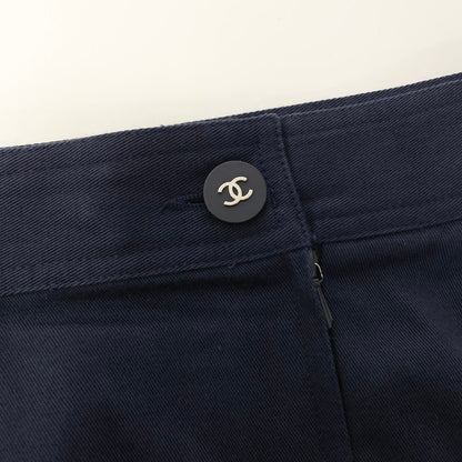 Chanel Knee Length Tight Skirt CC Logo Button Navy Cotton — view 7