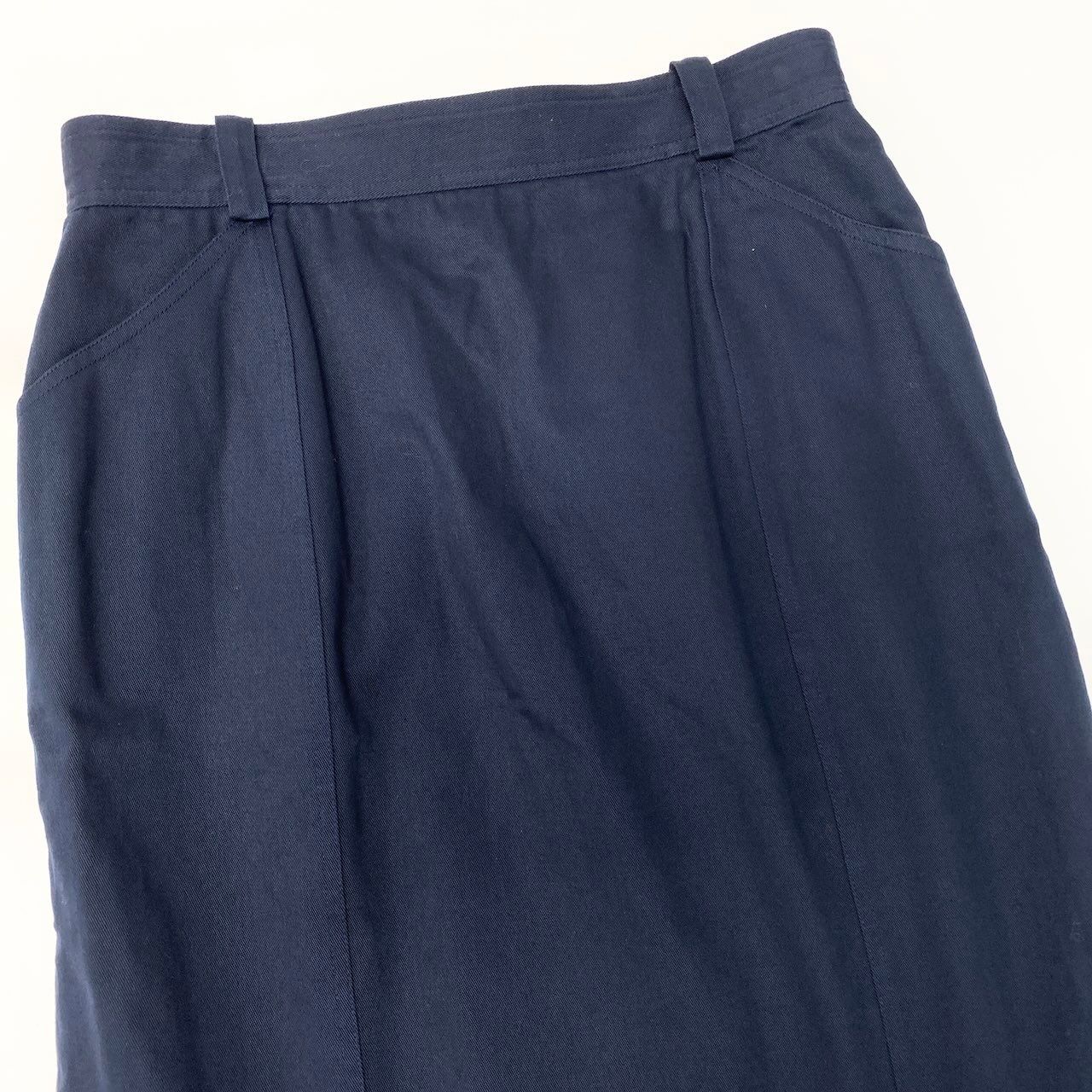 Chanel Knee Length Tight Skirt CC Logo Button Navy Cotton — view 5