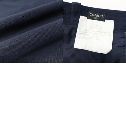 Chanel Knee Length Tight Skirt CC Logo Button Navy Cotton — view 9
