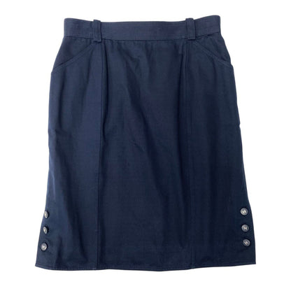 Chanel Knee Length Tight Skirt CC Logo Button Navy Cotton — view 2