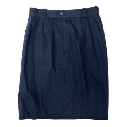 Chanel Knee Length Tight Skirt CC Logo Button Navy Cotton — view 3