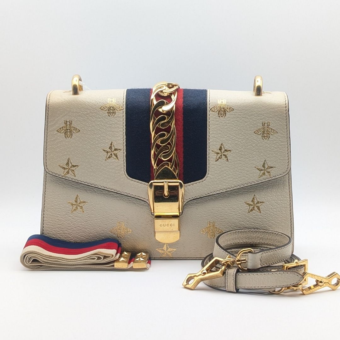 Gucci Sylvie Sherry Line Be Star White Leather 2-Way Shoulder