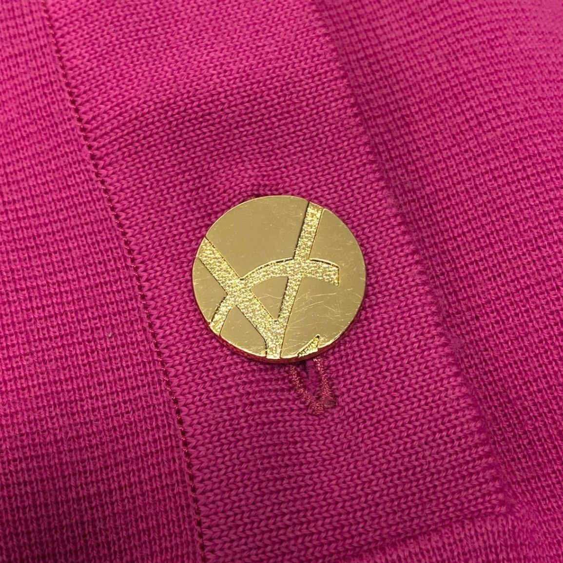 Saint Laurent Gold Button Long Sleeve Knit Top Pink Wool Top Sweater — view 6