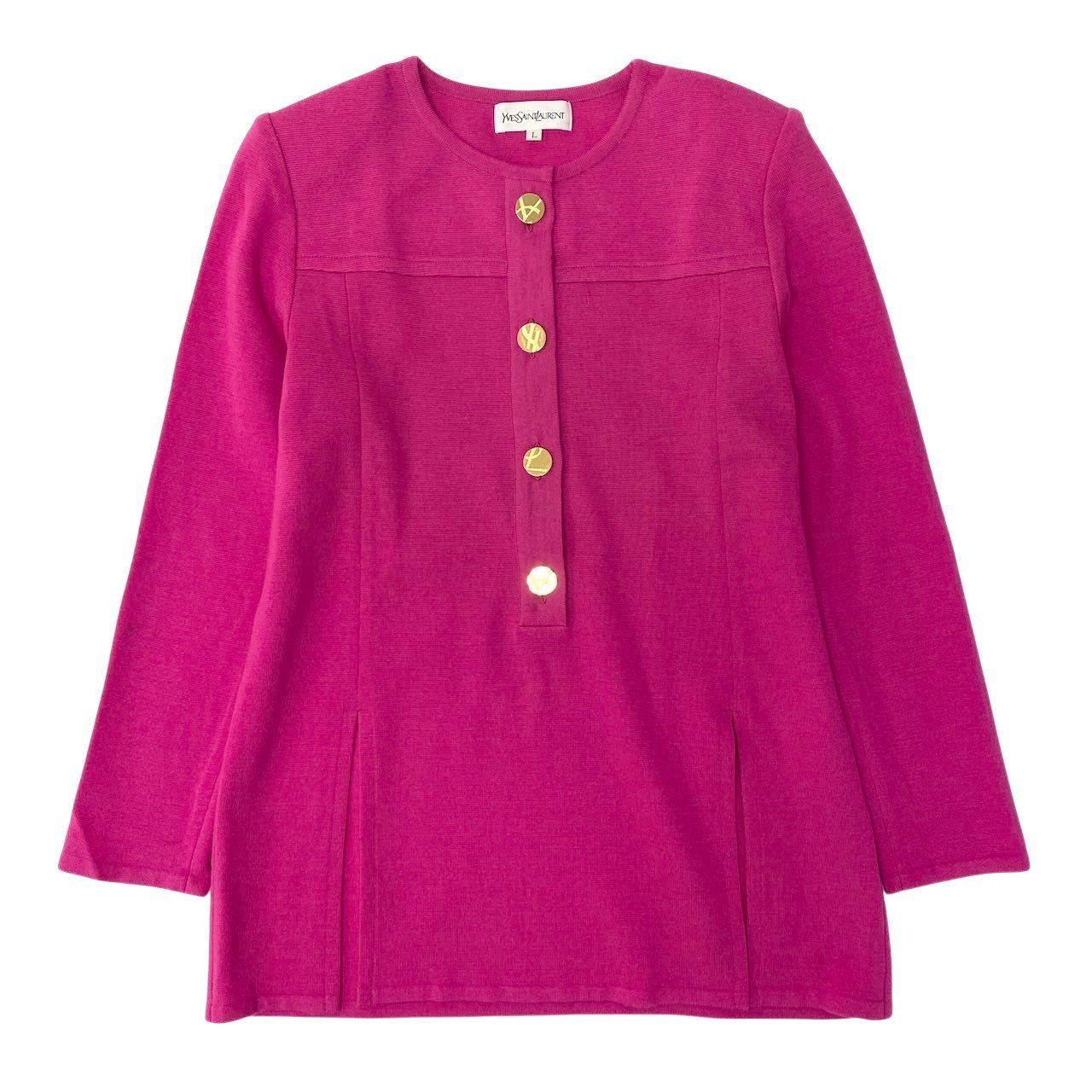 Saint Laurent Gold Button Long Sleeve Knit Top Pink Wool Top Sweater — view 2