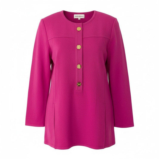 Saint Laurent Gold Button Long Sleeve Knit Top Pink Wool Top Sweater