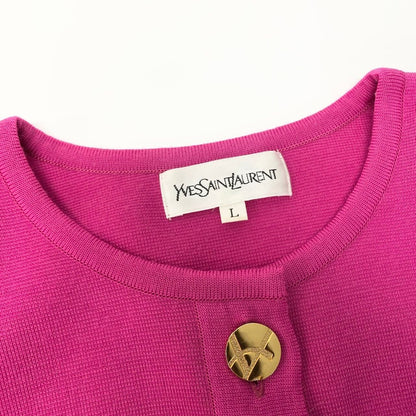 Saint Laurent Gold Button Long Sleeve Knit Top Pink Wool Top Sweater — view 8