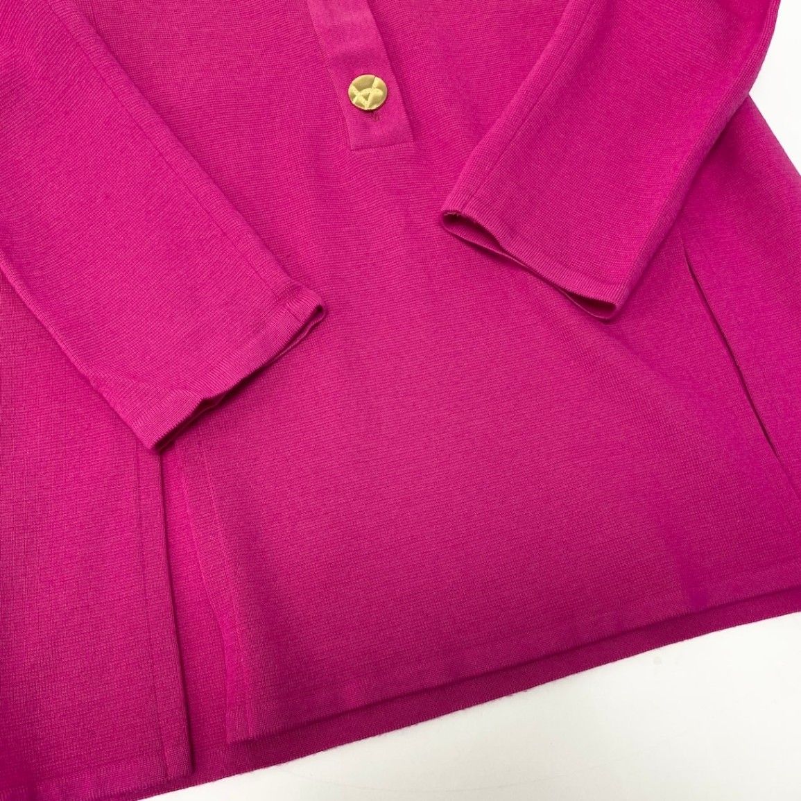 Saint Laurent Gold Button Long Sleeve Knit Top Pink Wool Top Sweater — view 5