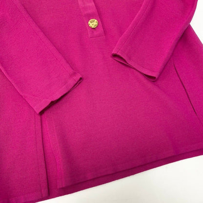 Saint Laurent Gold Button Long Sleeve Knit Top Pink Wool Top Sweater — view 5
