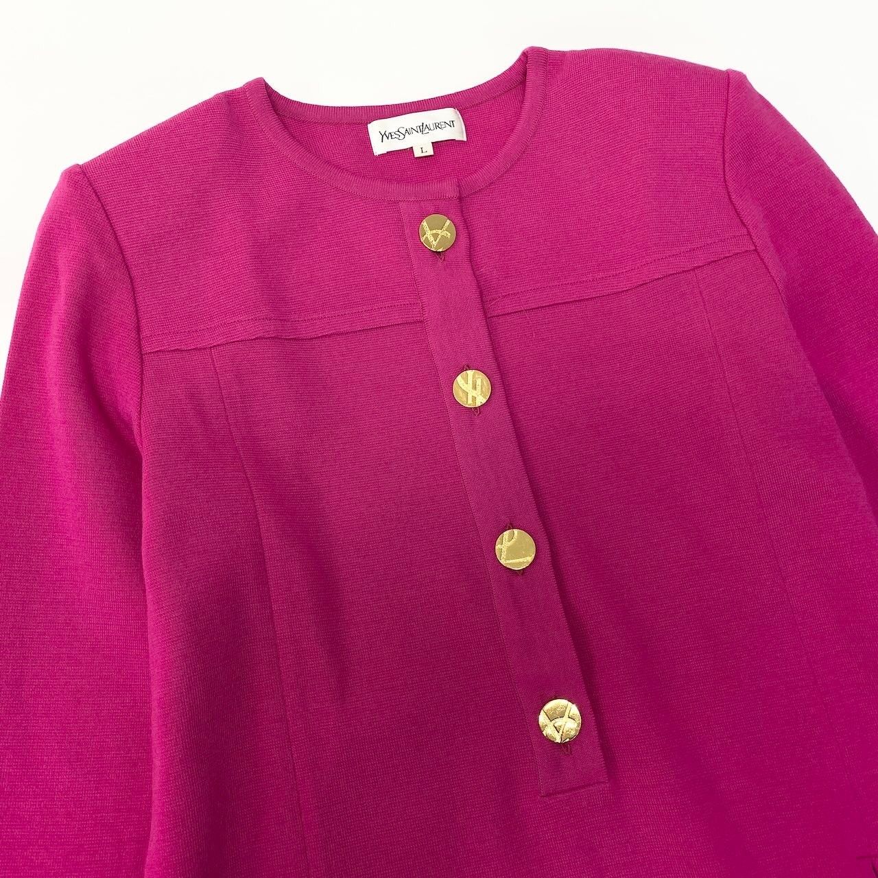 Saint Laurent Gold Button Long Sleeve Knit Top Pink Wool Top Sweater — view 4