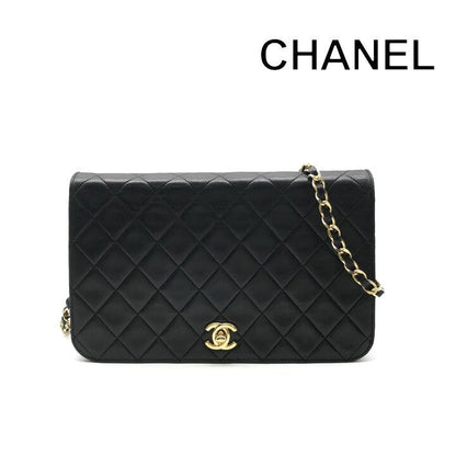 Chanel CC Logo Chain Shoulder Bag Turnlock Full Flap Lambskin Black