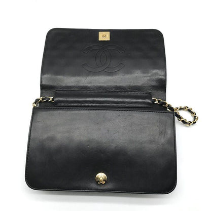 Chanel CC Logo Chain Shoulder Bag Turnlock Full Flap Lambskin Black — view 7