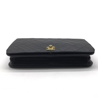 Chanel CC Logo Chain Shoulder Bag Turnlock Full Flap Lambskin Black — view 3