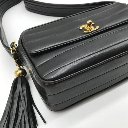 Chanel Shoulder Bag Turnlock Vintage CC Logo Fringe Tassel Black — view 5