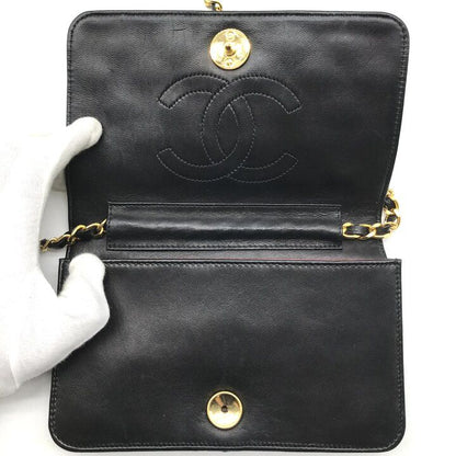 Chanel CC Logo Mini Quilted Push Lock Leather Chain Shoulder Bag Black — view 7
