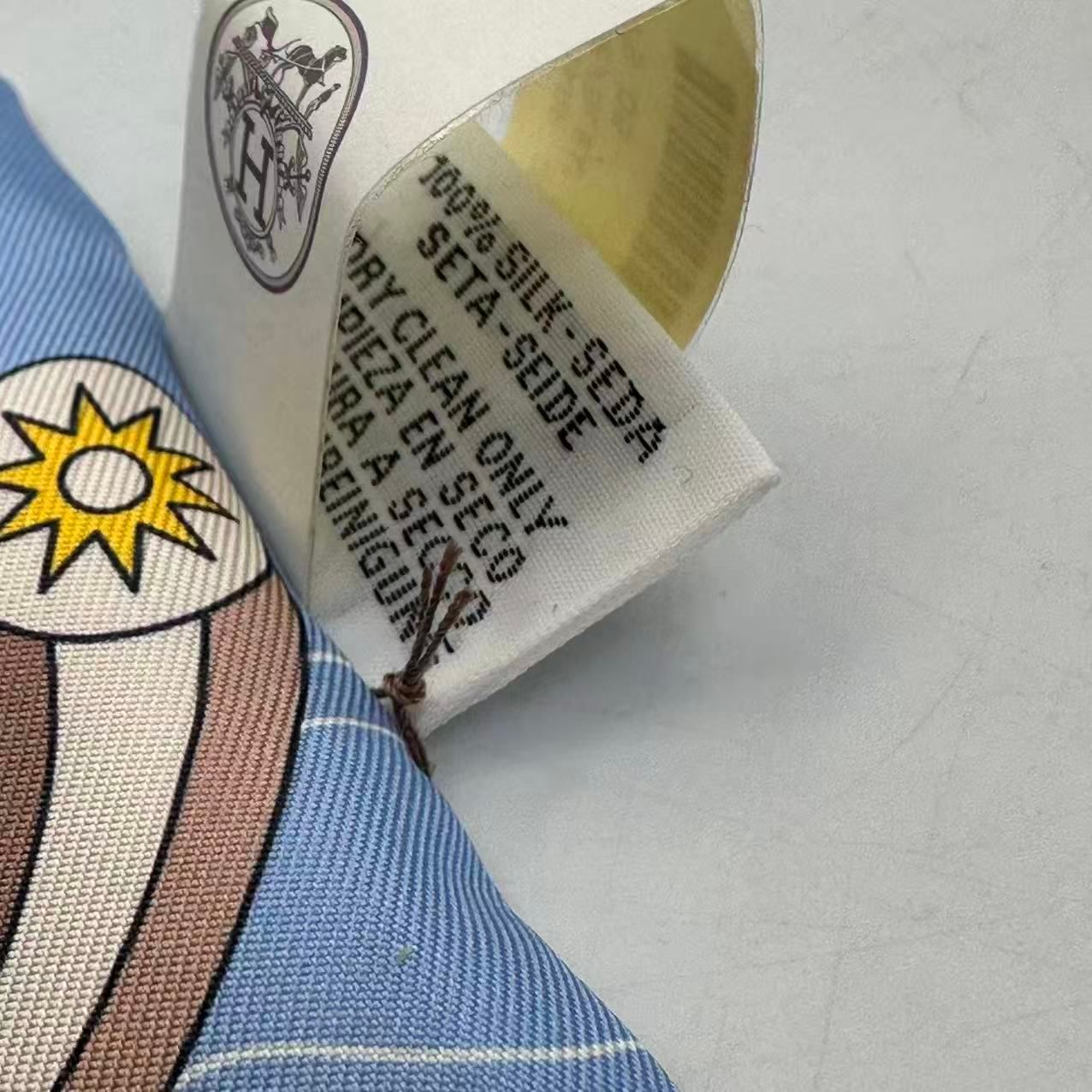 Hermes Twilly Scarf Silk Bandana All Over Pattern Logo Blue — view 6