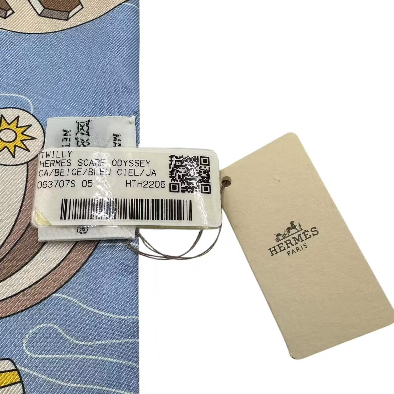 Hermes Twilly Scarf Silk Bandana All Over Pattern Logo Blue — view 3
