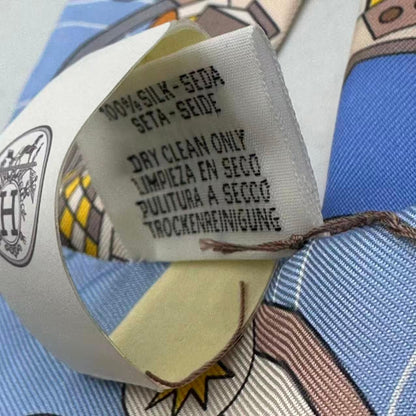 Hermes Twilly Scarf Silk Bandana All Over Pattern Logo Blue — view 4