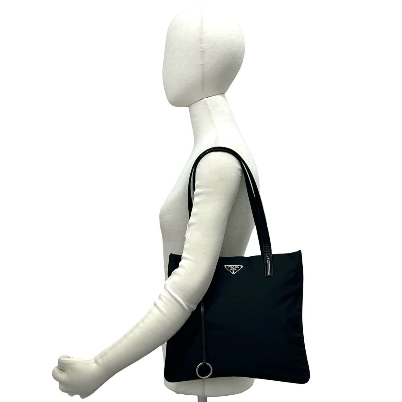 Prada Nylon Leather Tote Shoulder Bag Black — view 2