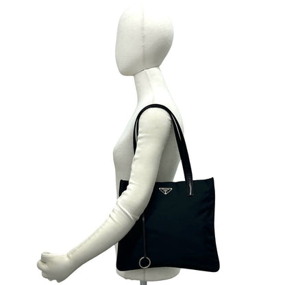 Prada Nylon Leather Tote Shoulder Bag Black — view 2