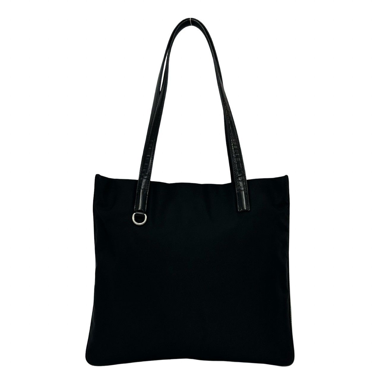 Prada Nylon Leather Tote Shoulder Bag Black — view 3