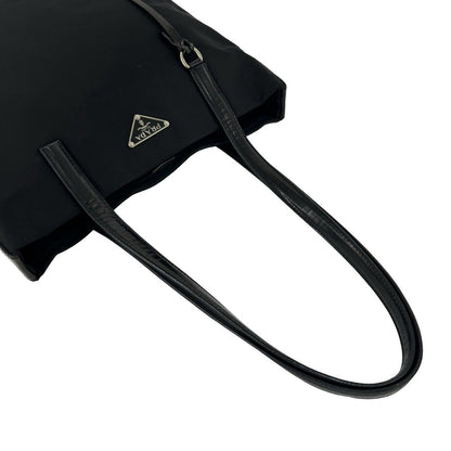 Prada Nylon Leather Tote Shoulder Bag Black — view 4