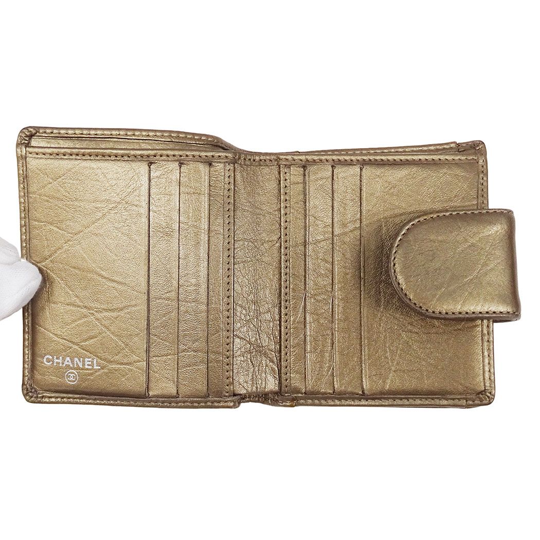 Chanel Wallet Bifold Cambon Leather Gold Silver Compact Quilted Adult — view 7